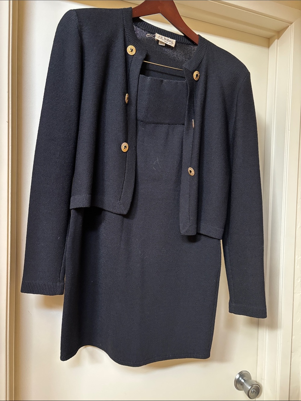 Classic Black Two -Piece St John Knit Jacket & Skirt